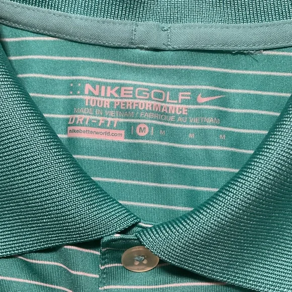 Nike Golf Tour Performance Men’s Polo Shirt Dri-Fit Green/White Stripe - Picture 6 of 8